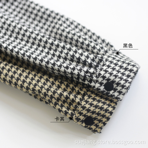 Women Casual Black-and-white Checked Long-sleeved Dress
